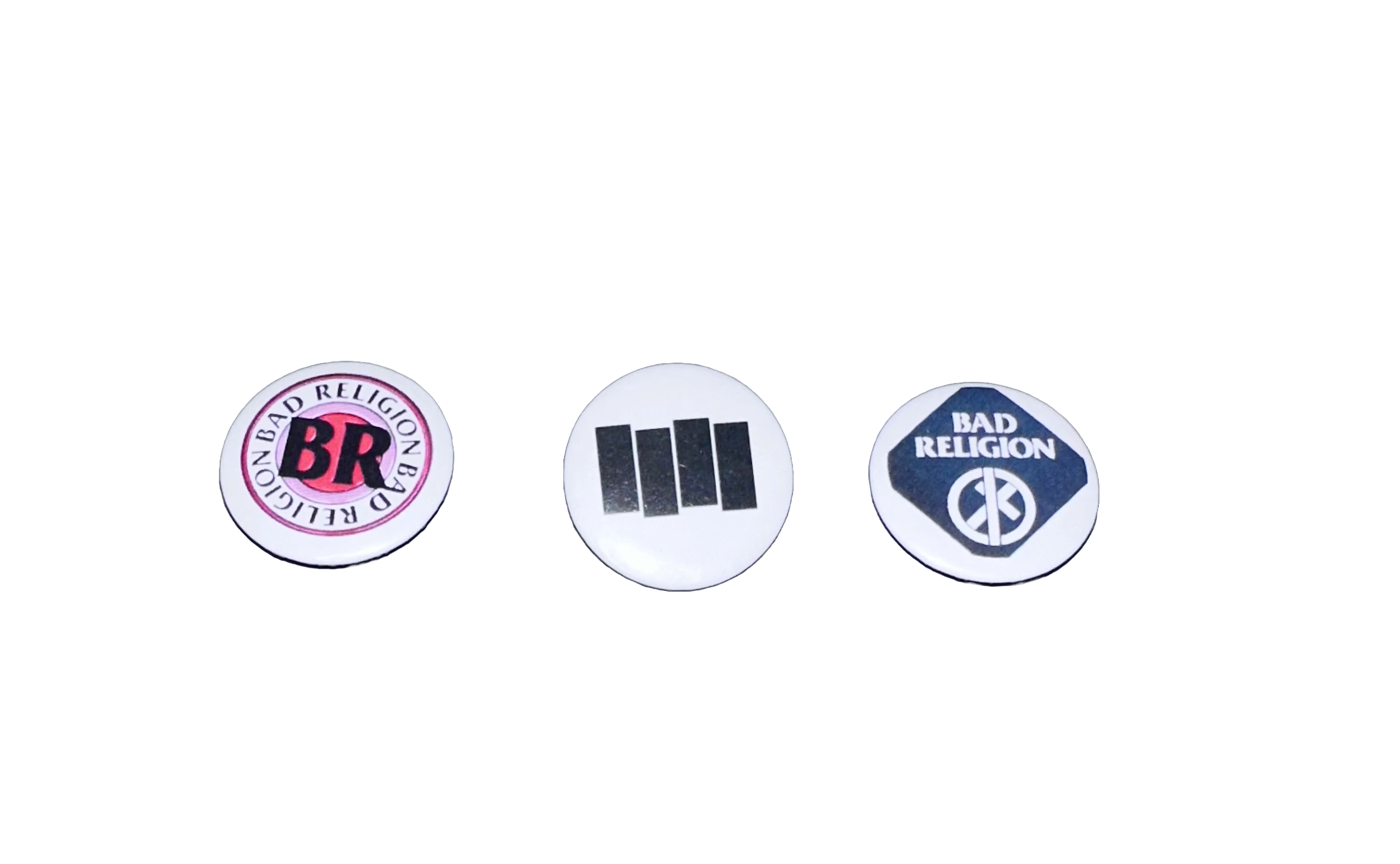 3 Pack 1.25" Pin Back Buttons - Bad Religion(2), Black Flag(1)