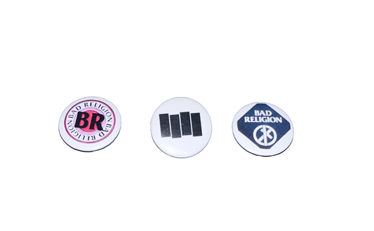 3 Pack 1.25" Pin Back Buttons - Bad Religion(2), Black Flag(1)