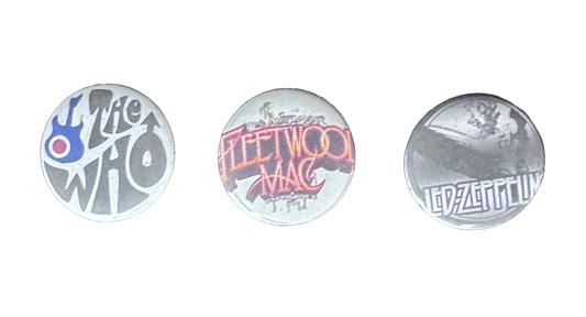 3 Pack 1.25" Pin Back Buttons -The Who, Fleetwood Mac, Led Zeppelin