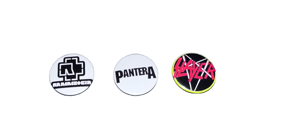 3 Pack 1.25" Pin Back Buttons - Rammstein(1), Pantera(1), Slayer(1)
