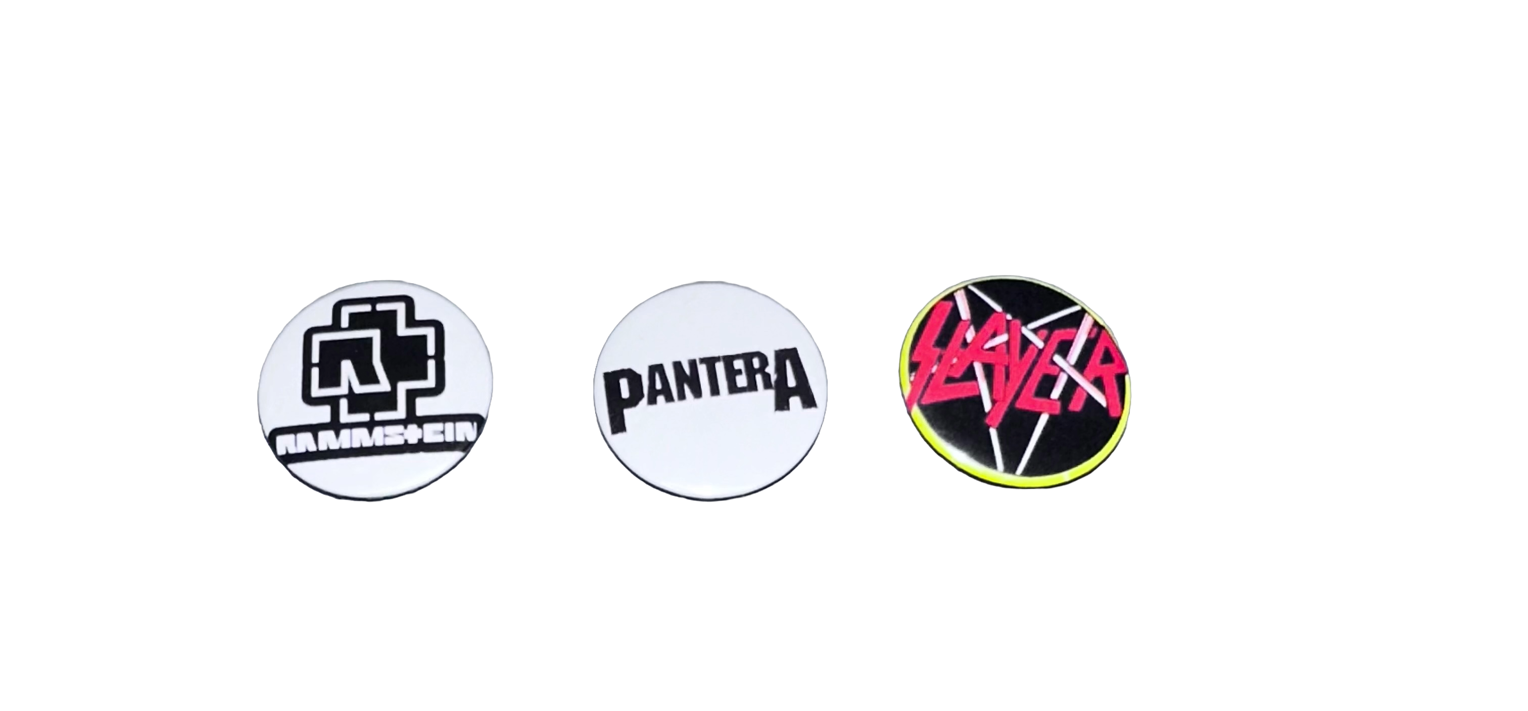 3 Pack 1.25" Pin Back Buttons - Rammstein(1), Pantera(1), Slayer(1)