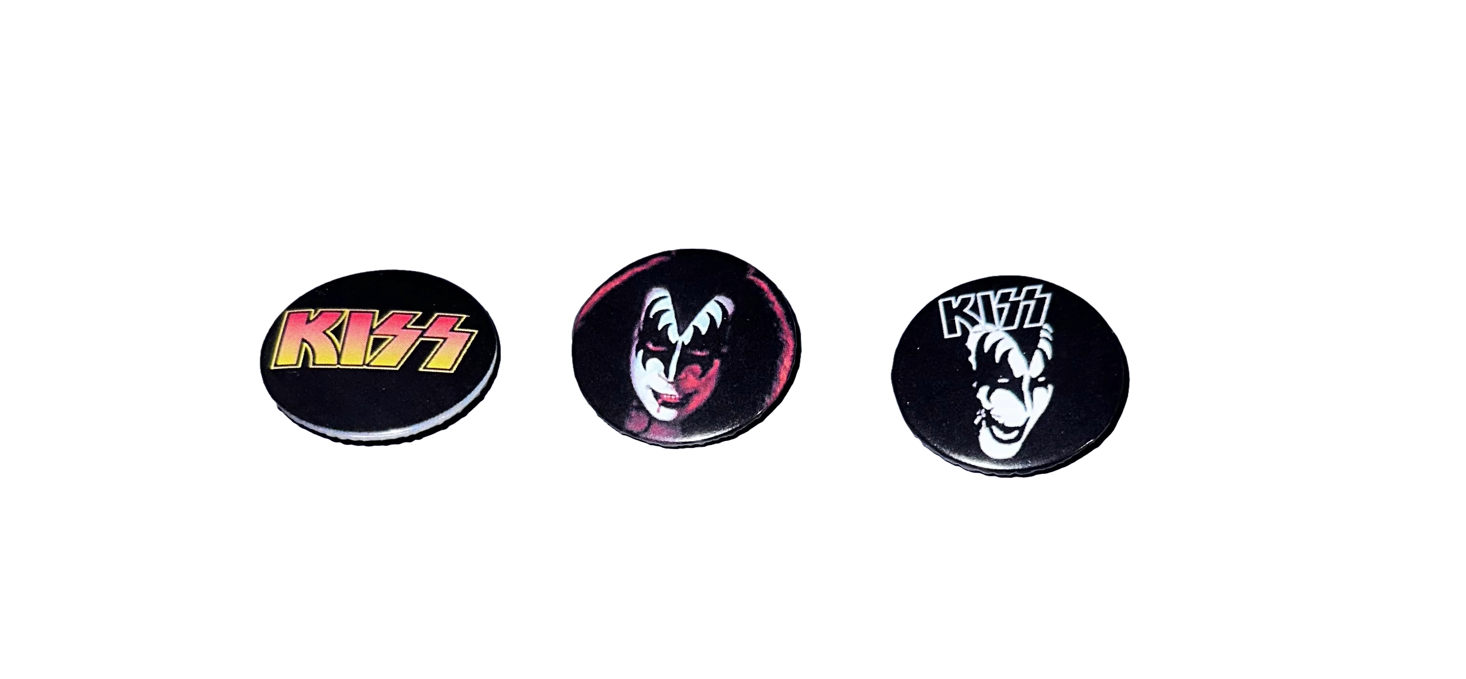 3 Pack 1.25" Pin Back Buttons - Kiss
