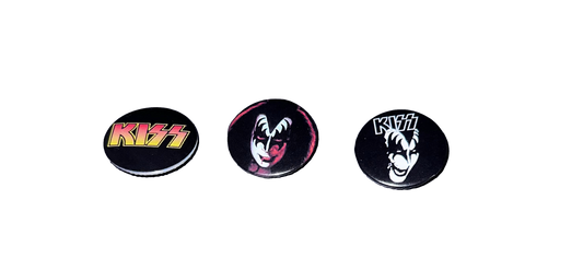 3 Pack 1.25" Pin Back Buttons - Kiss