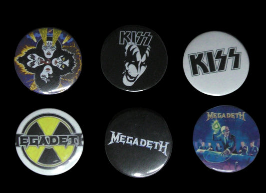 6-Pack 1.25” Pin-Back Buttons – kiss / Megadeth