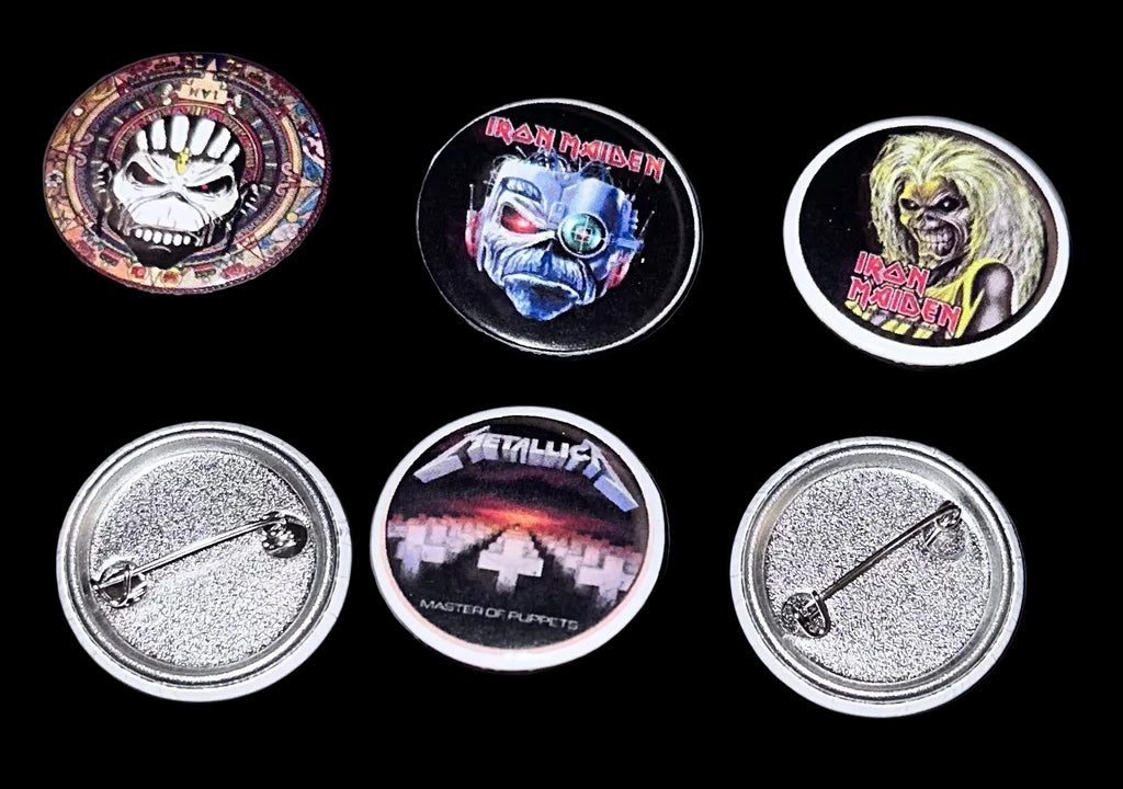 6-Pack 1.25” Pin-Back Buttons –Metallica/Iron Maiden