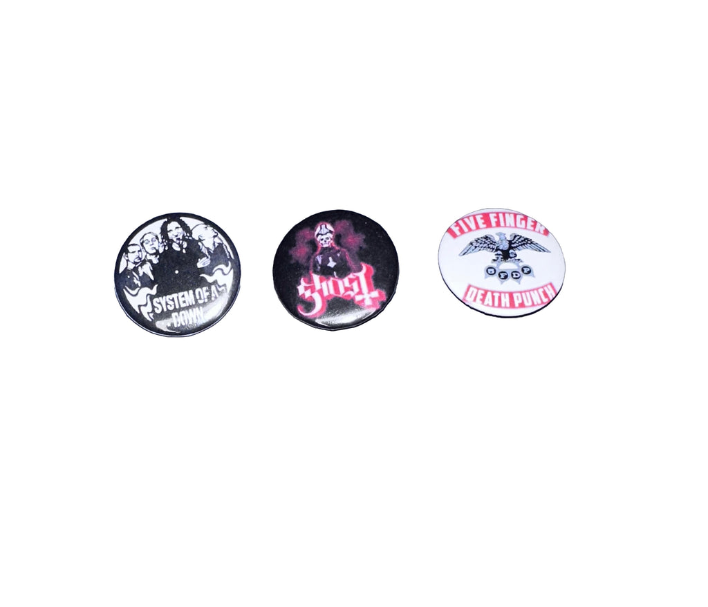 3 Pack 1.25" Pin Back Buttons - System of a Down, Ghost, Five Finger Death Punch